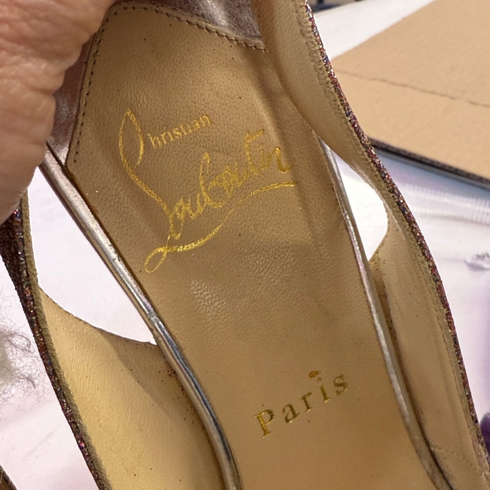 Christian Louboutin Glitter Peep-Toe Slingbacks - Picture 3 of 7